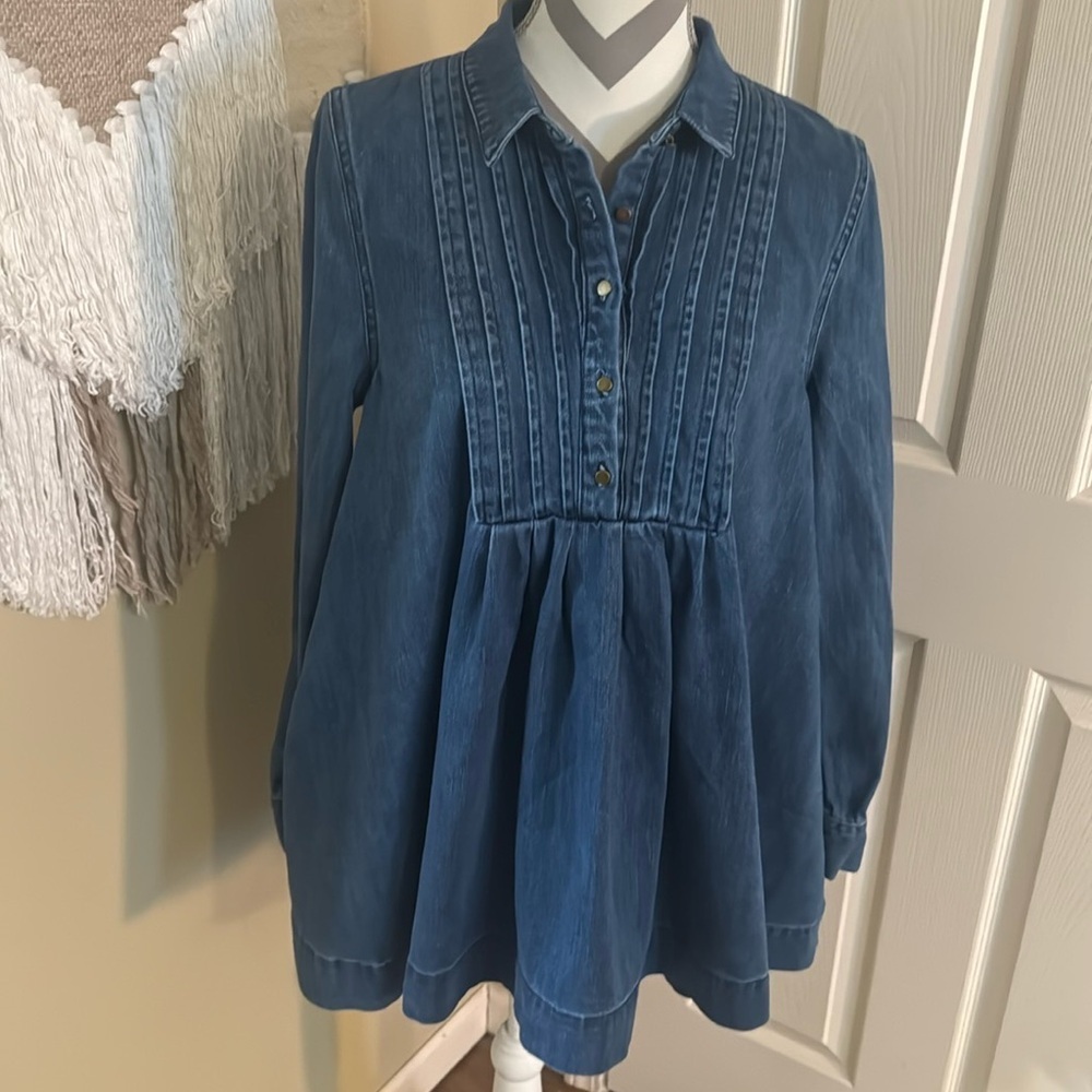 Free People Baby Blues Denim Tunic - Size Small Petite - Picture 2 of 10